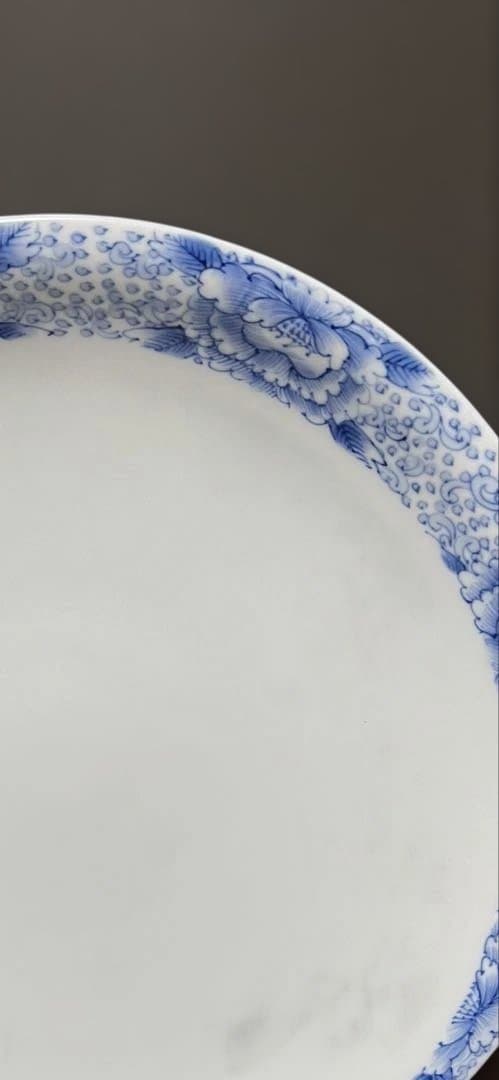 三川内焼 嘉久正窯 染付 日月牡丹唐草文 大皿24.5cm 中皿18.5cm