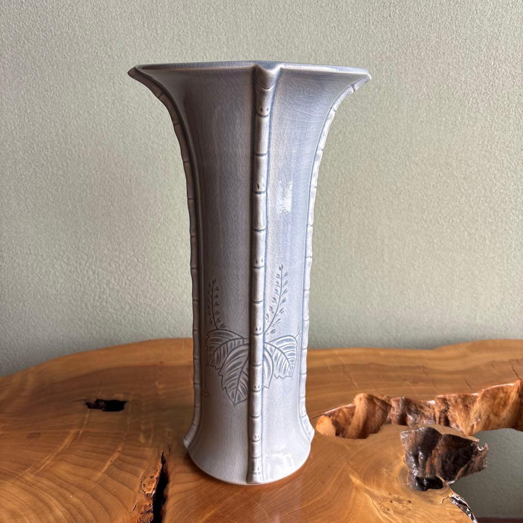 桐竹文 花瓶 光洋銘『鳳玉』 嵯峨御流好 高さ32cm 片山宥雄大僧正 共箱