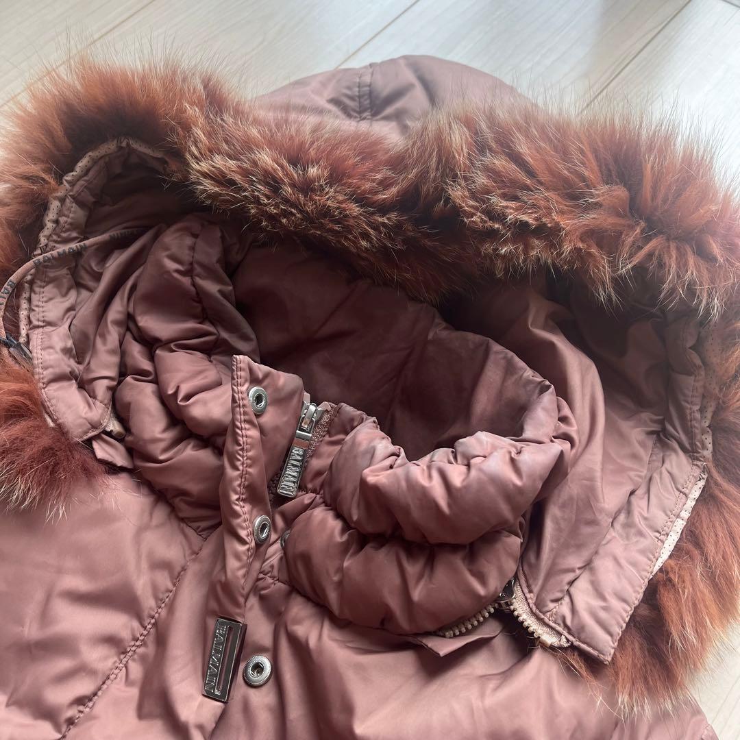 BALMAIN ダウンコート 茶 ブルーフォックスファー 裏地総柄 M バルマン