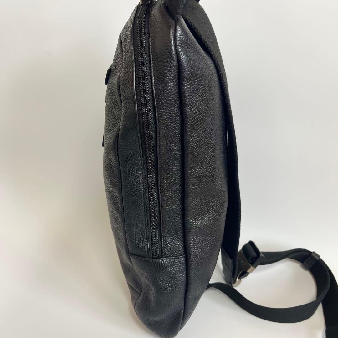 美品 COACH オールレザー ボディバッグ シボ革 ロゴ ブラック2way