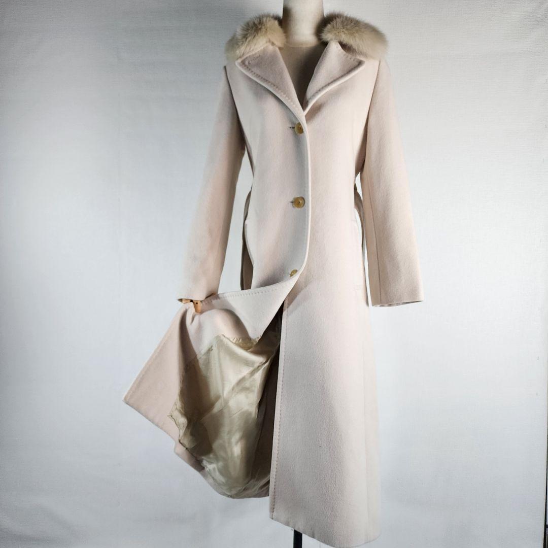 OLD ENGLAND 高級アンゴラマキシ丈ベルテットコート フォックスファー