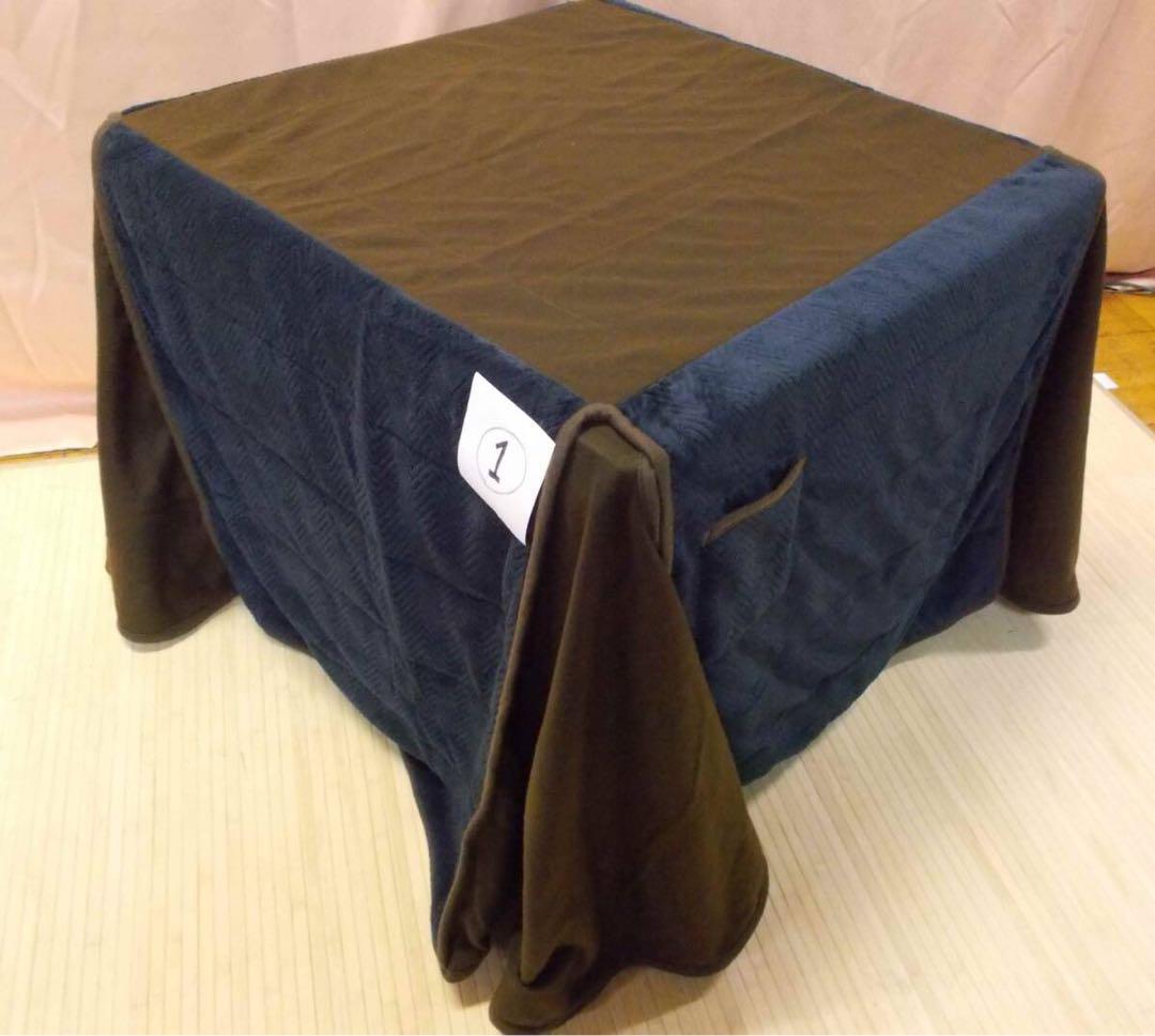 ダイニングこたつ布団80cm用　正方形 220×220cm ヘリンボーン　紺色