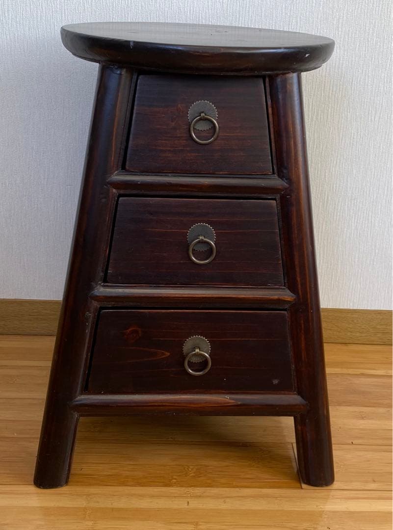 アンティーク　3段引き出し付き台　　木製