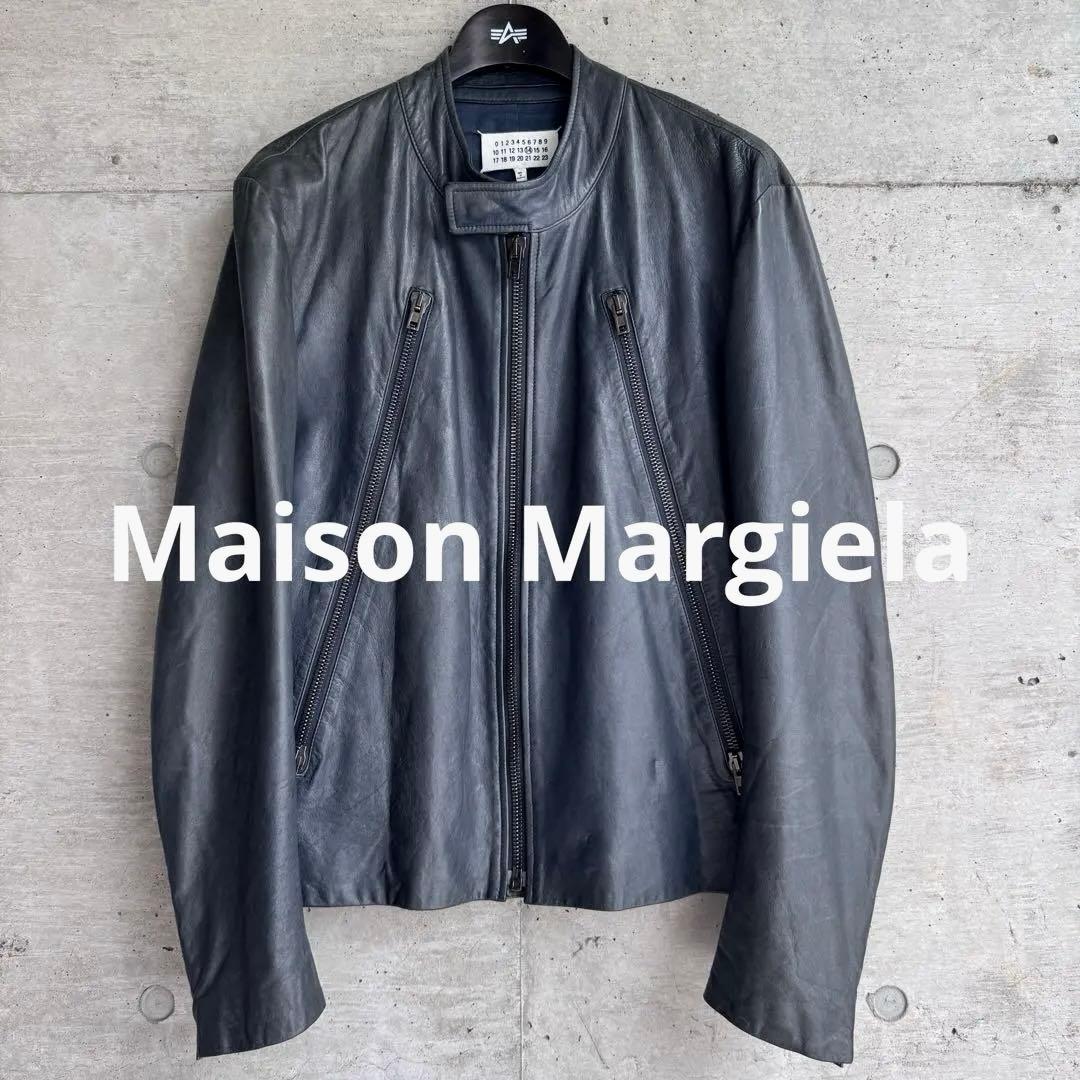 Maison Margiela 八の字ライダース 羊革レザー 青墨黒色