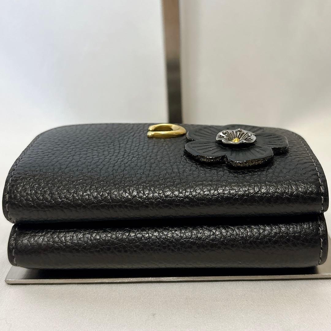 【美品】COACH コーチ ティーローズ トライフォールド ブラック レザー
