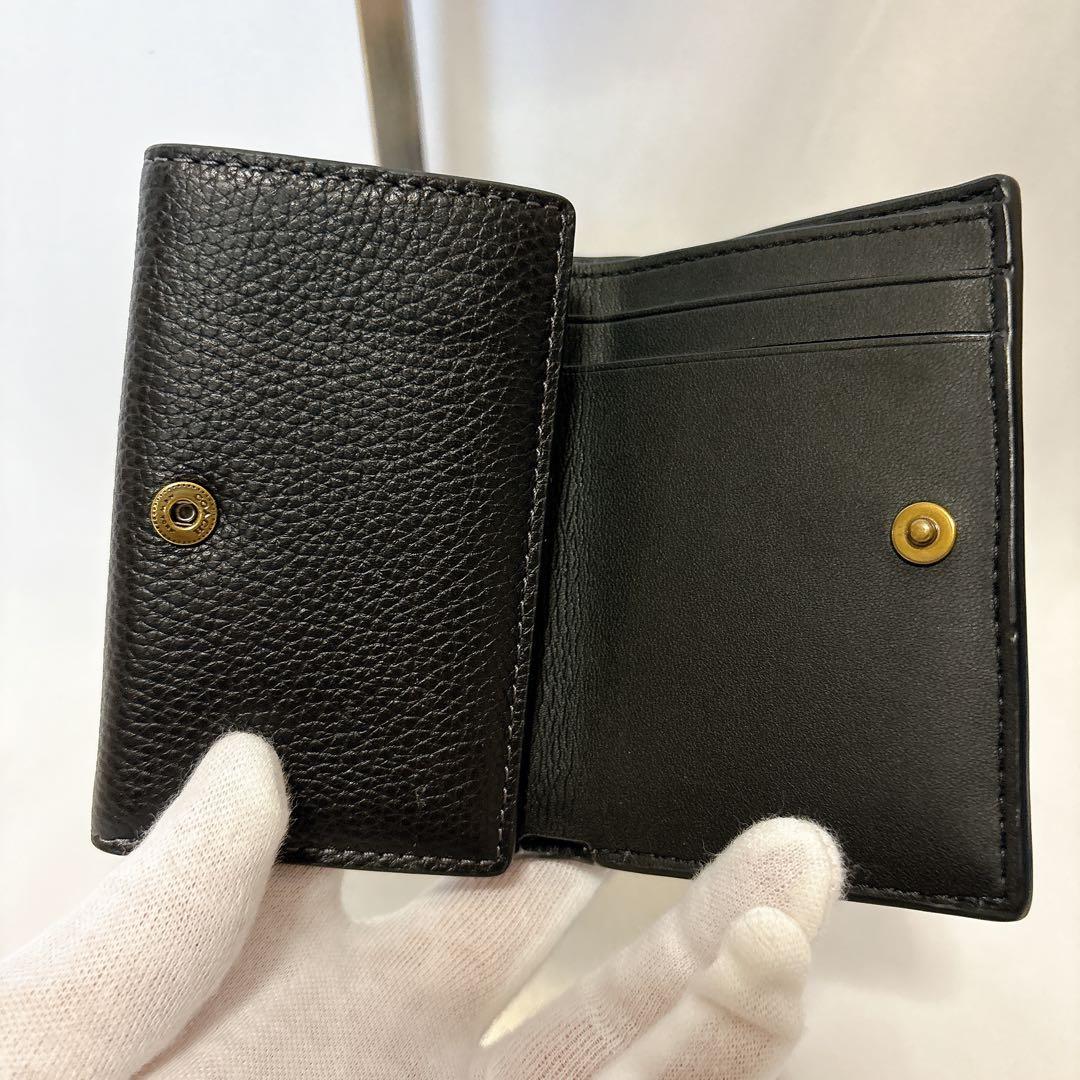 【美品】COACH コーチ ティーローズ トライフォールド ブラック レザー