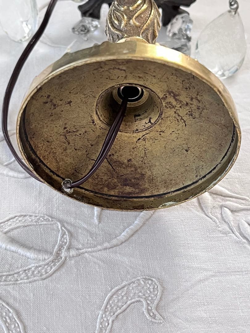 【美品】フランスアンティーク ブロンズ装飾 ガラスドロップ 卓上ランプ 3055