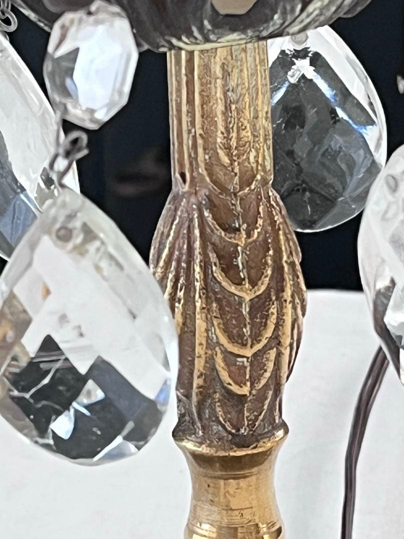 【美品】フランスアンティーク ブロンズ装飾 ガラスドロップ 卓上ランプ 3055