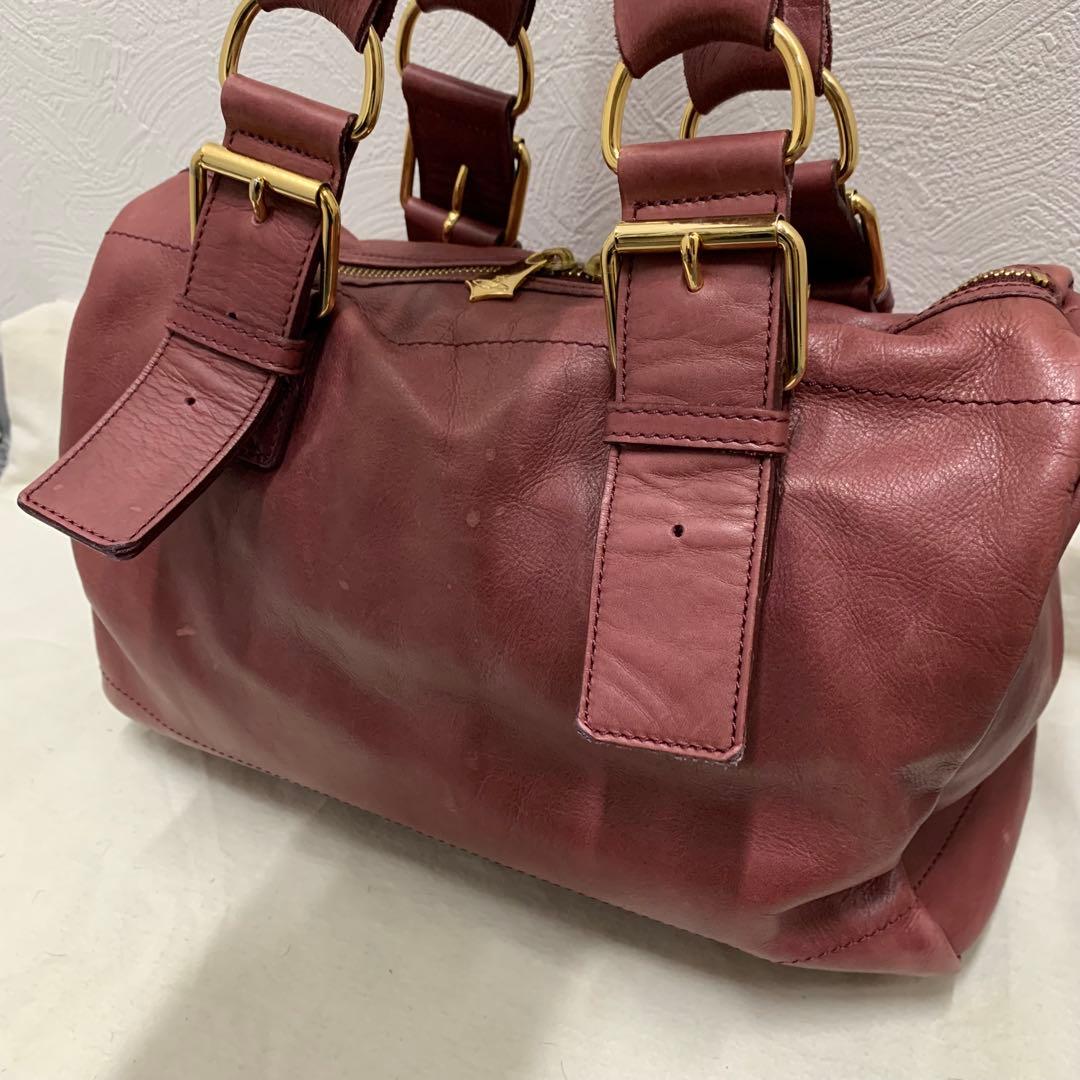 ヴィヴィアン レザー　ハンドバッグ ミニボストン　型押し ボルドー