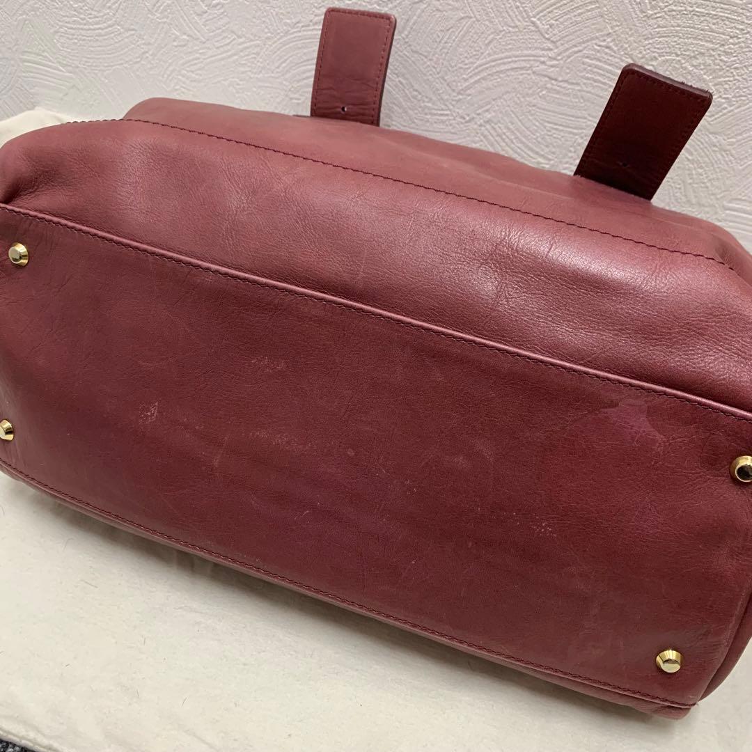 ヴィヴィアン レザー　ハンドバッグ ミニボストン　型押し ボルドー
