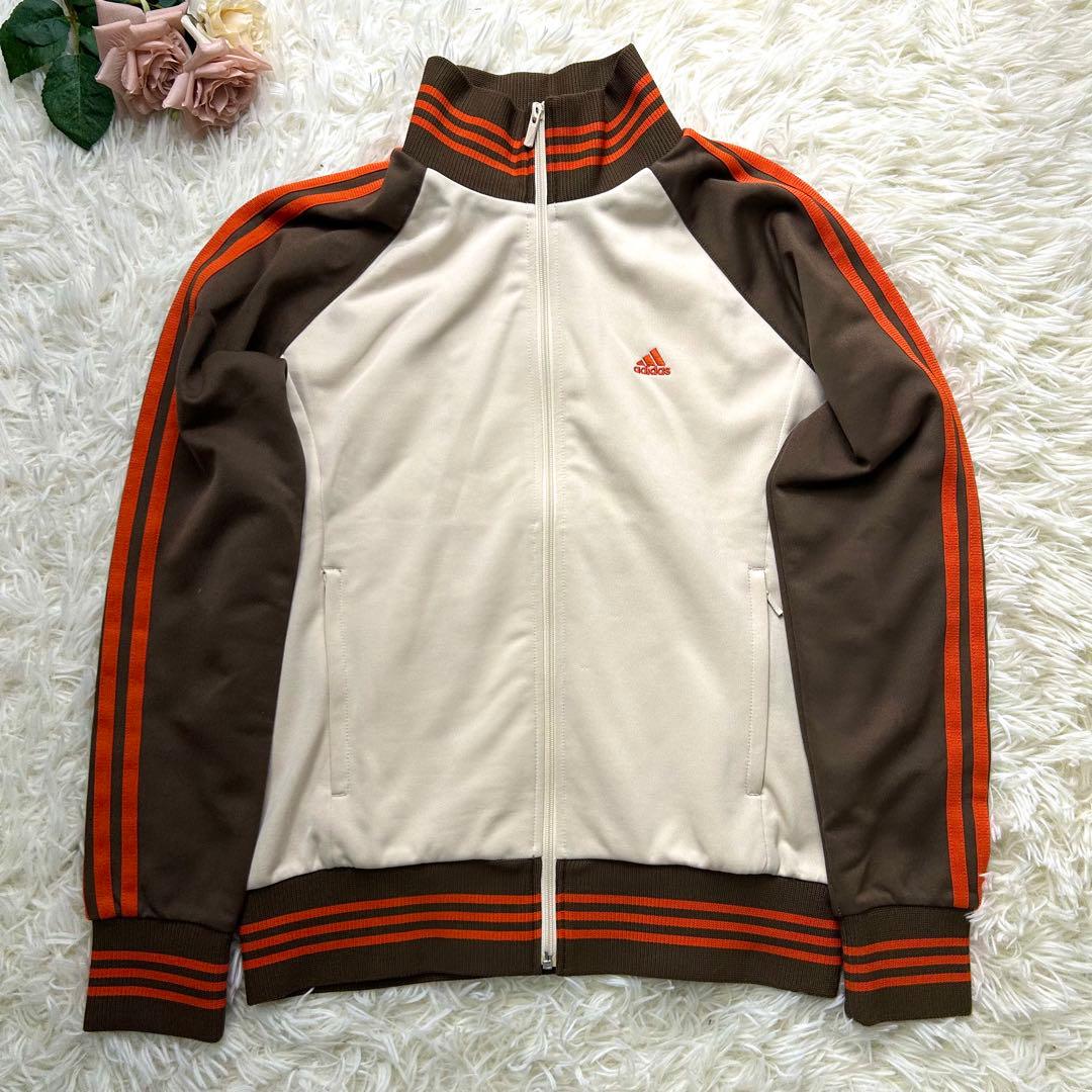 Y2K✨極美品✨アディダス トラックジャケット 刺繍ロゴ クリーム ブラウン L
