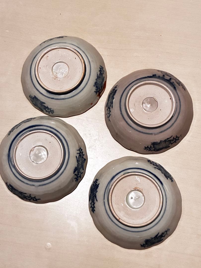 古伊万里なます皿　江戸時代 色絵金彩 膾皿　 輪花　美品4枚セット