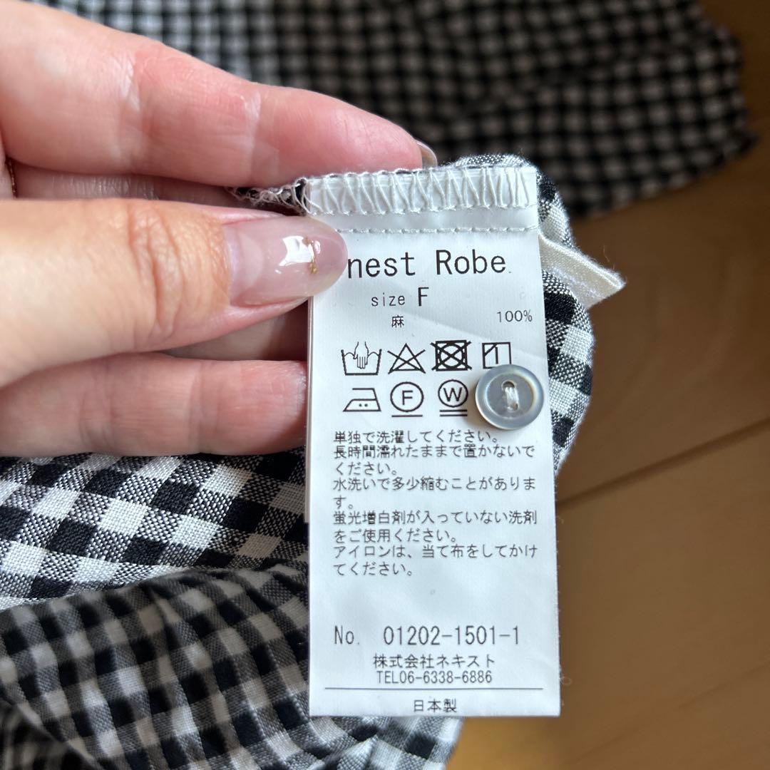 nest Robe 半袖シャツ F 黒と白のギンガムチェック