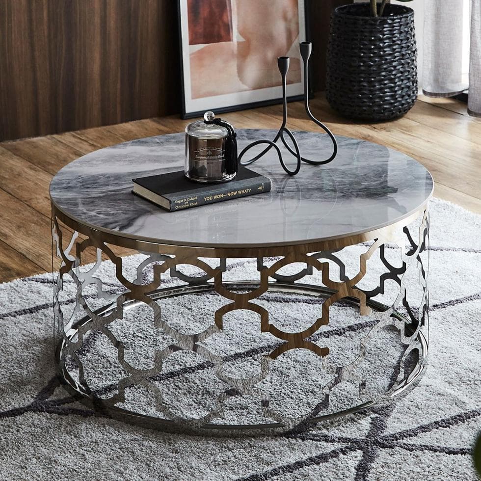 大理石風　センターテーブル　ラウンドテーブル　丸　円　テーブル　ホワイト　白