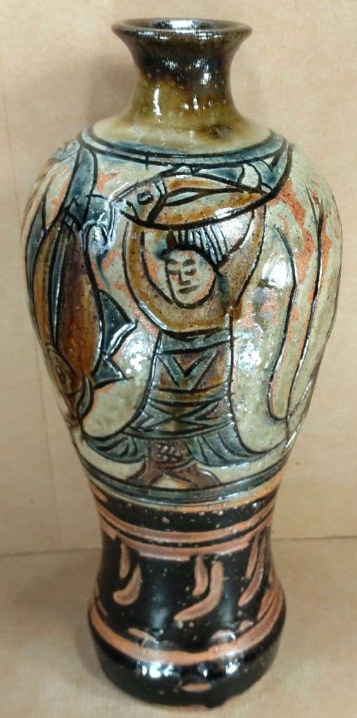 れれれ【本物保証】金城次郎 クヮンカミヤー文花瓶 共箱 栞 h36㎝超