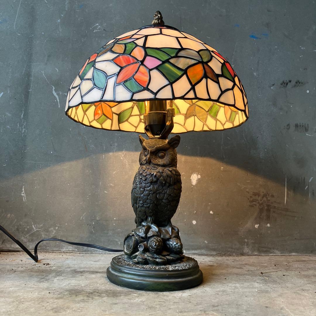 ステンドグラス ライト フクロウ ステンドガラス ランプ アンティーク