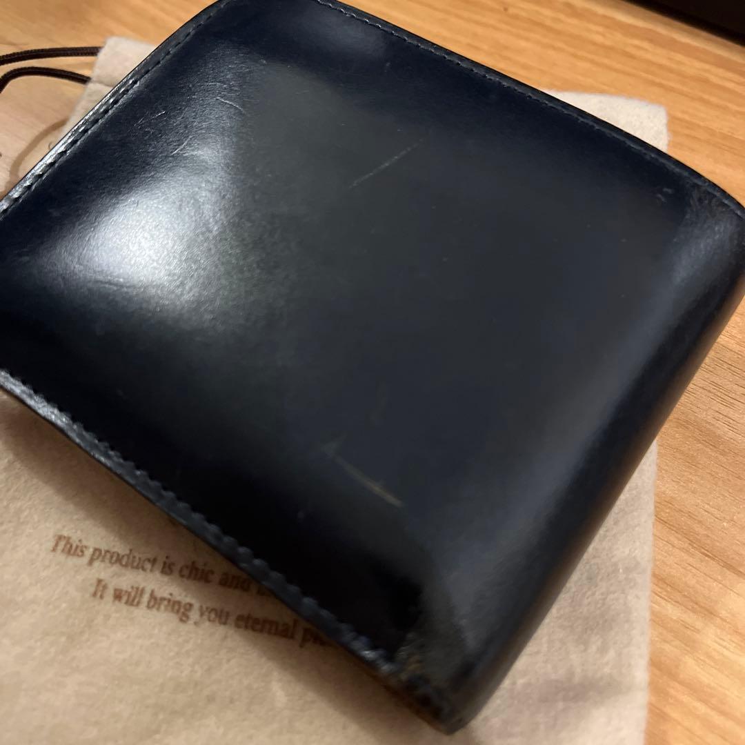 ガンゾ　二つ折り財布　ブライドルレザー　ネイビー