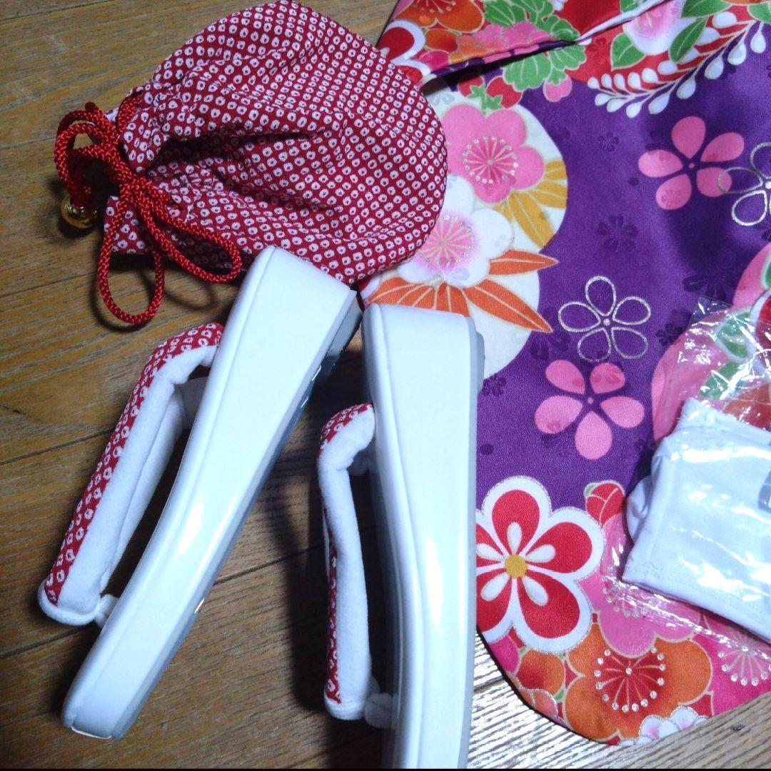 美品★3歳★白い被布＆紫花着物＆白草履小物