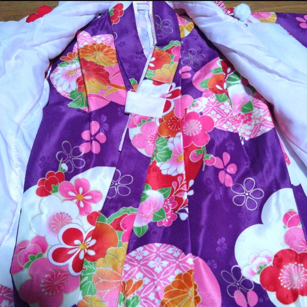 美品★3歳★白い被布＆紫花着物＆白草履小物