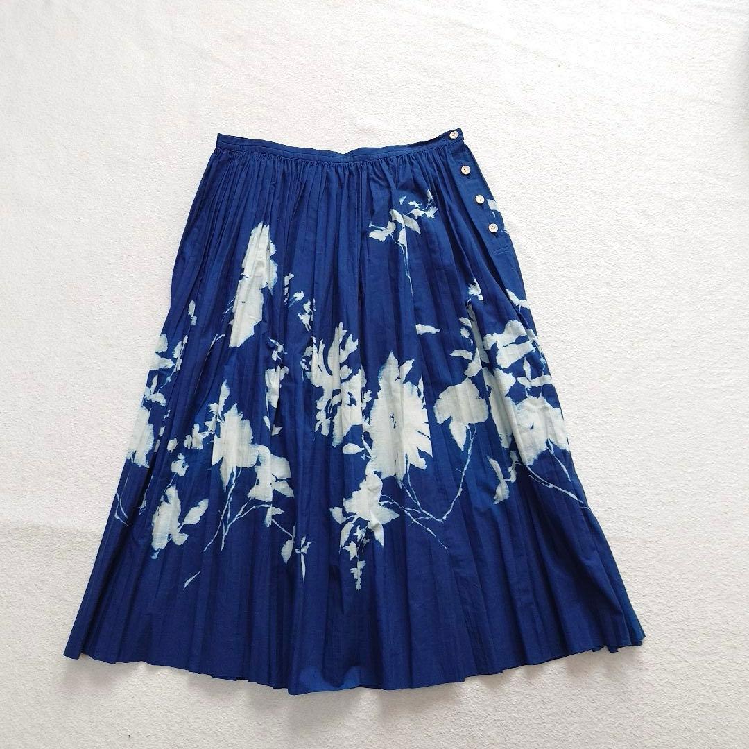 45R 藍染　抜染　プリーツスカート