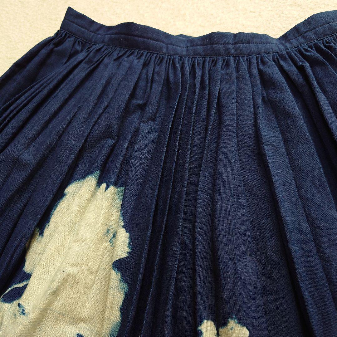 45R 藍染　抜染　プリーツスカート