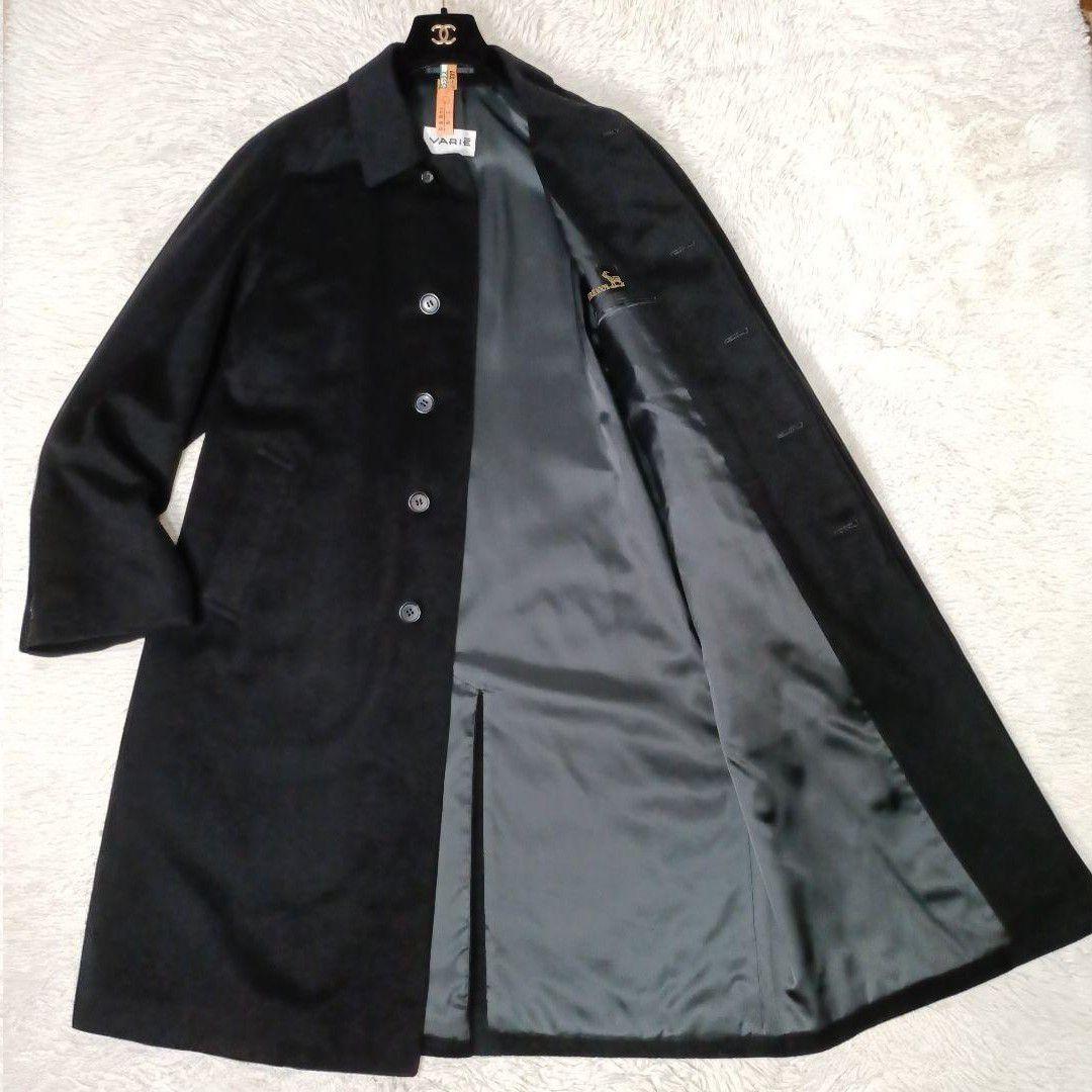 美品■VARIE カシミヤ100% ステンカラーコート ブラック ピュアカシミヤ