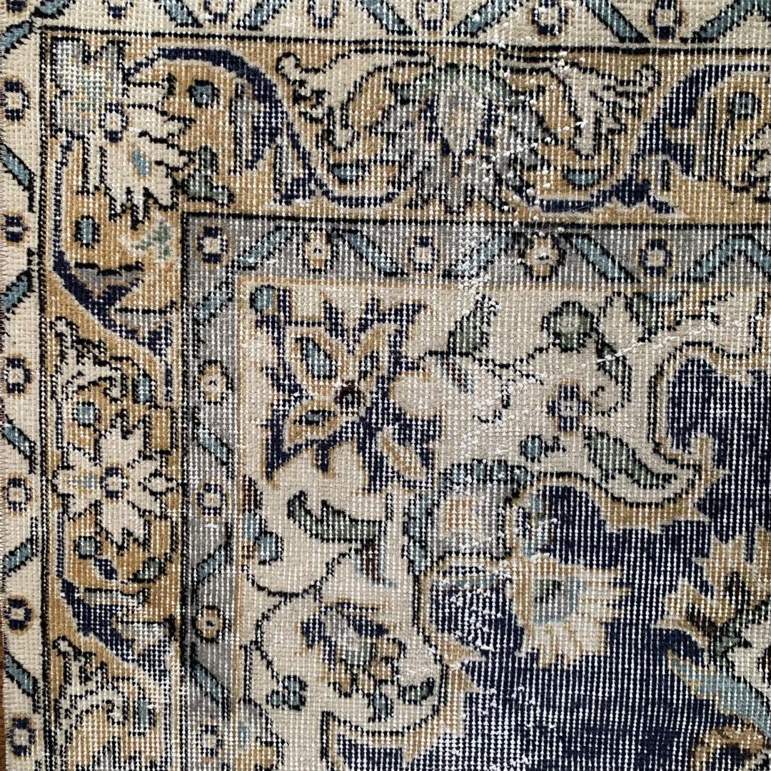 ネイビーブルー　シャビー　メダリオン208×113 トルコヴィンテージラグ