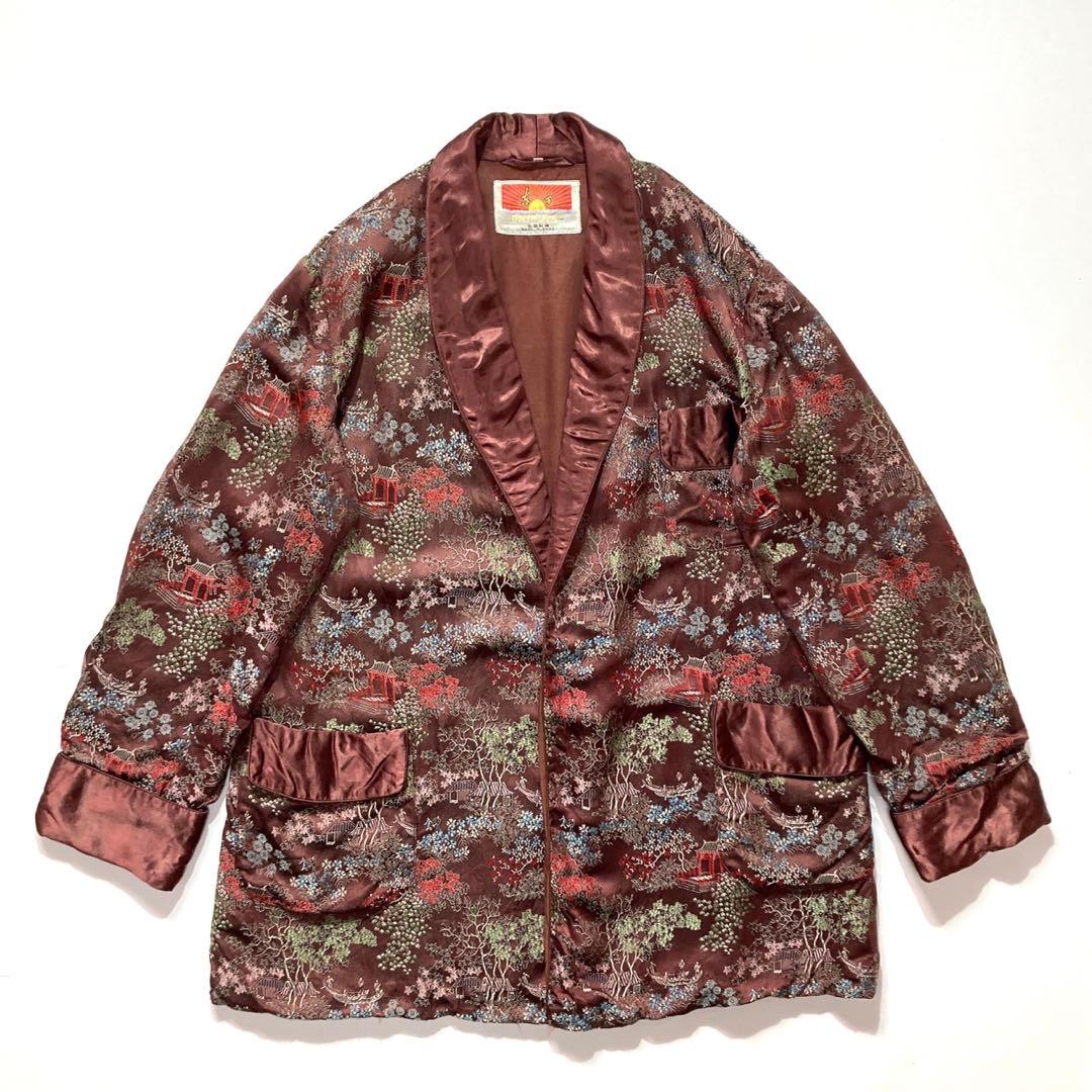 60s ORIENTAL 西陣織り スカガウン 42 えんじ 水色 緑