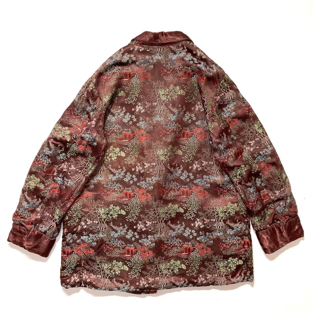 60s ORIENTAL 西陣織り スカガウン 42 えんじ 水色 緑