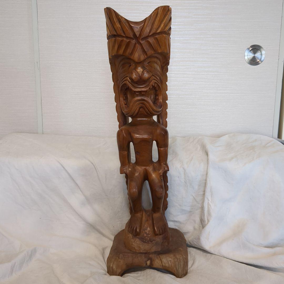 ハワイ　木彫りティキ像　特大サイズ67cm 80年代製　レトロ雑貨