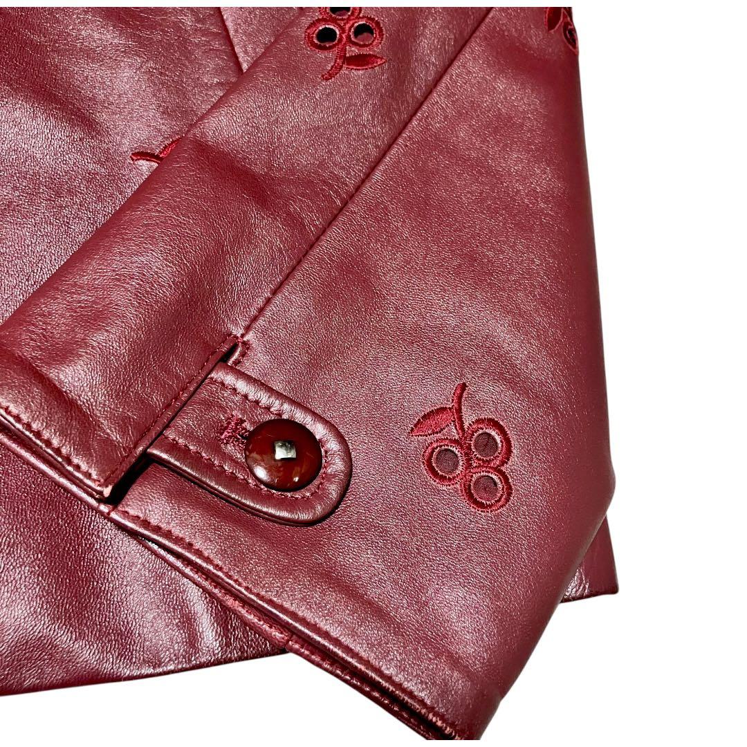 美品✨EMBA レザージャケット　フラワーカットワーク　ワイドシングルライダース