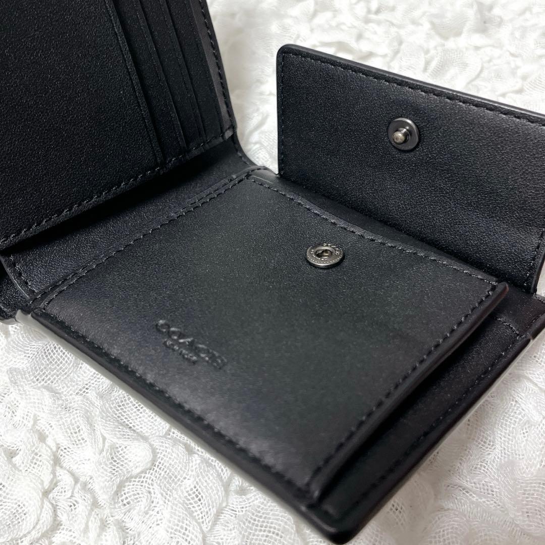 未使用級✨コーチ　シグネチャー　二つ折り財布　レザー　グレー　コンパクト　小銭