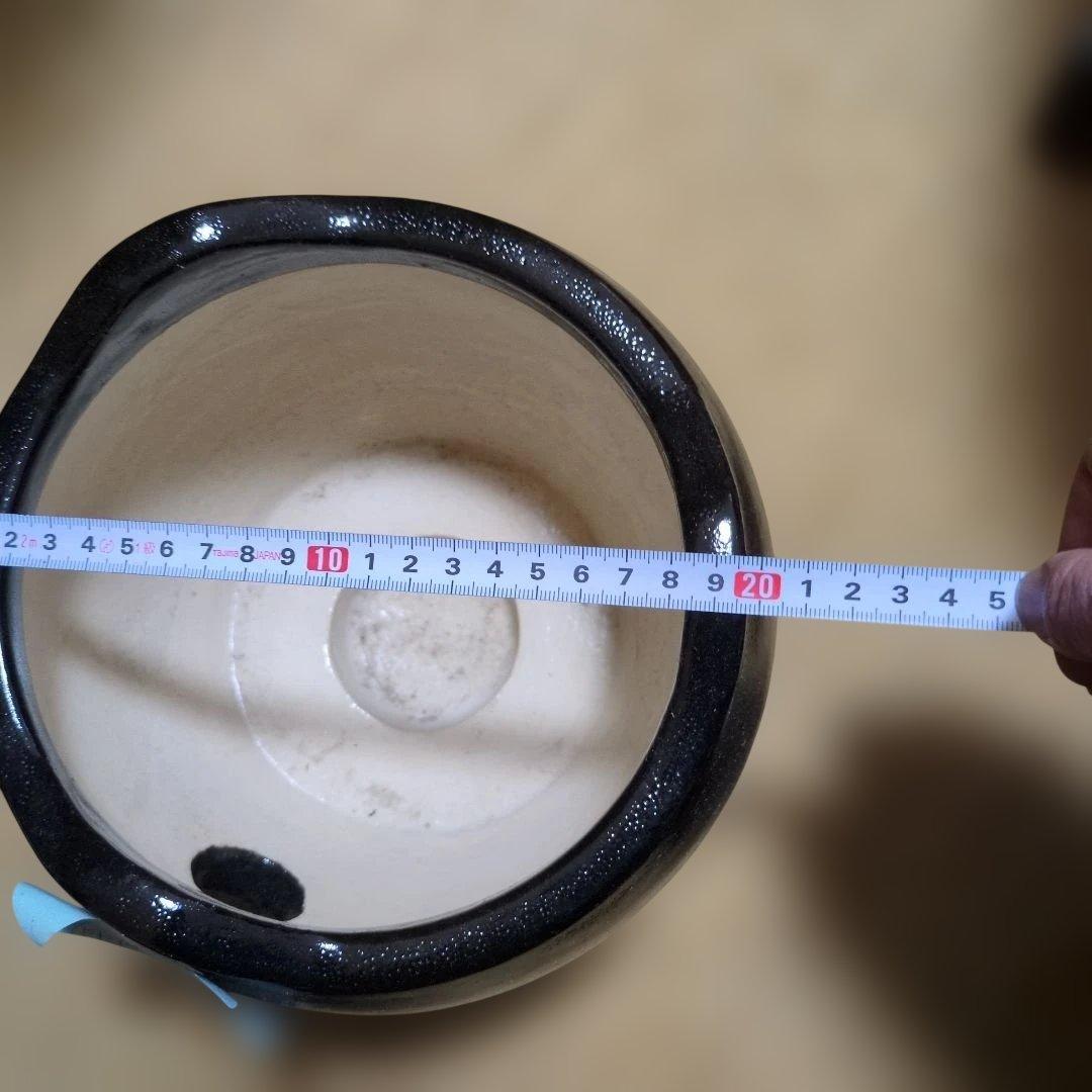 七輪 炭火 一人 火鉢 手あぶり 銘 光 陶板付き 民藝 黒 白 水玉