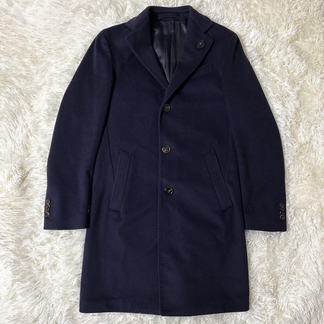 ラルディーニ カシミヤ ブートニエール付 チェスターコート ダークネイビー 44