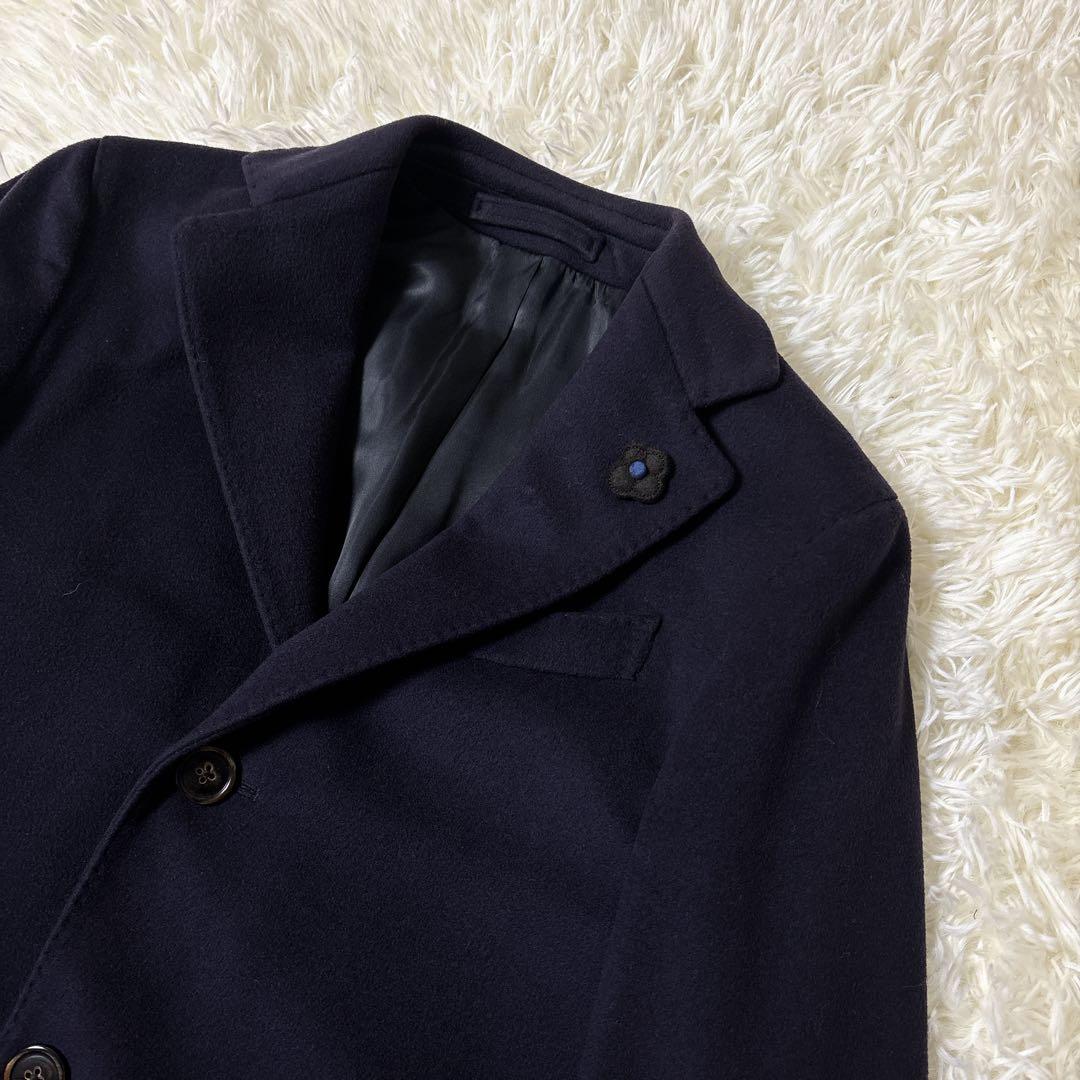 ラルディーニ カシミヤ ブートニエール付 チェスターコート ダークネイビー 44
