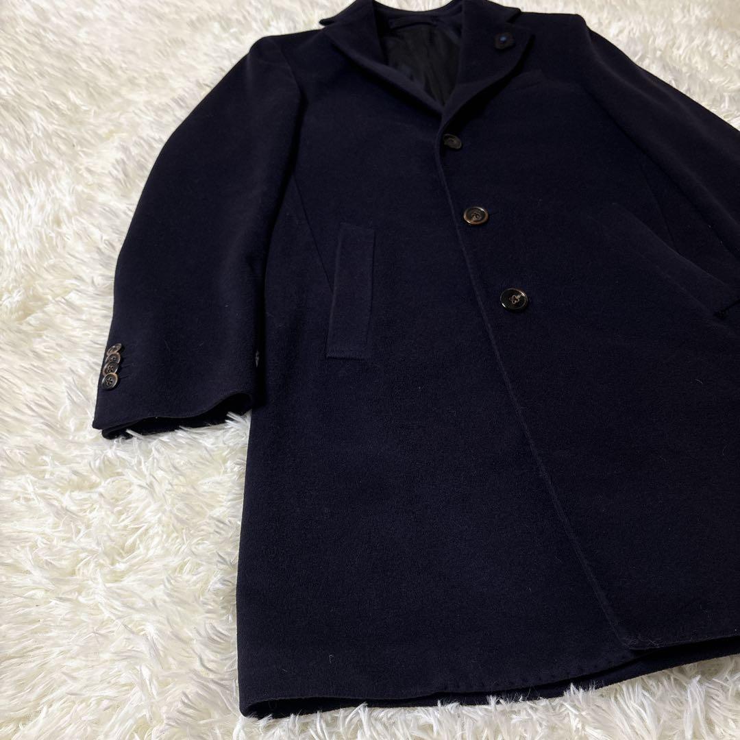 ラルディーニ カシミヤ ブートニエール付 チェスターコート ダークネイビー 44