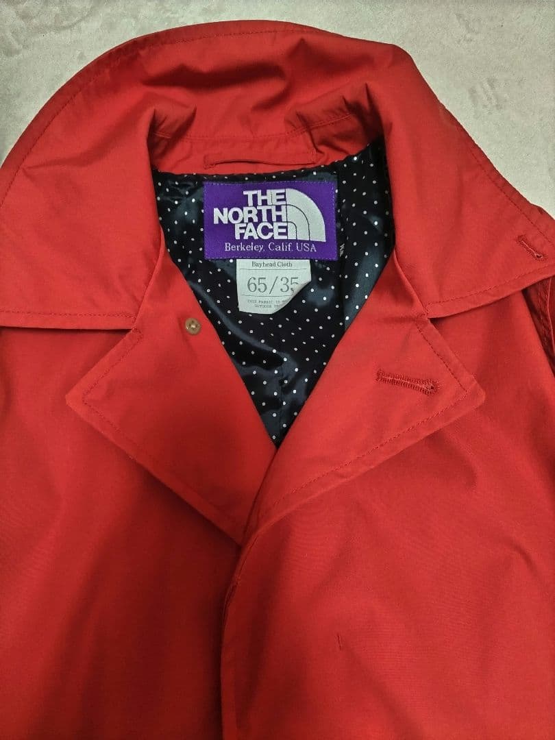 美品　ノースフェイス　パープルレーベル　ステンカラーコート　赤　ドット柄