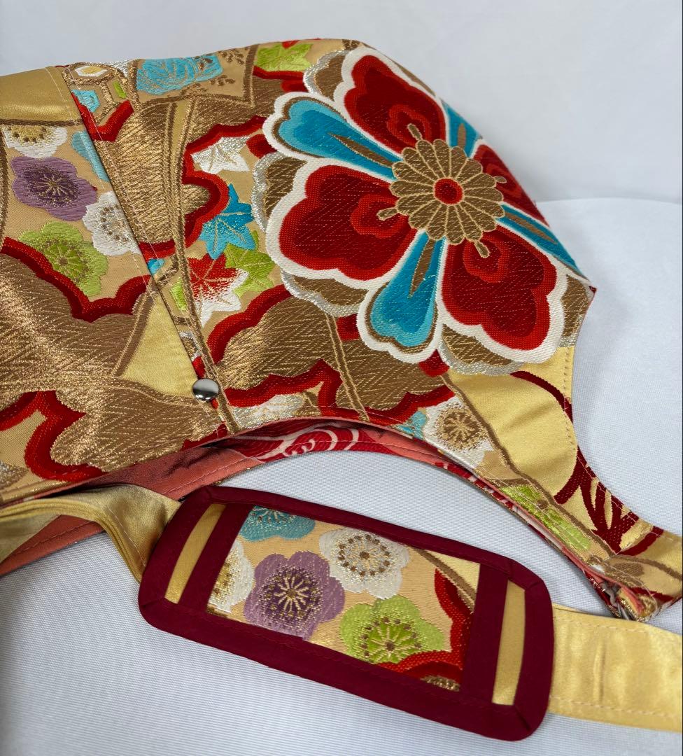 帯バッグリメイク　772番アシンメトリーBIGリバーシブル(肩あて飾り付き)