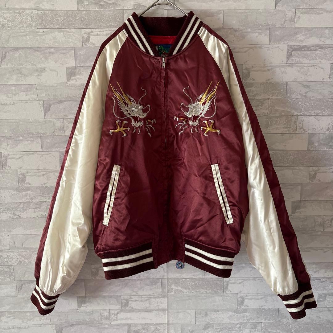 【美品】星姫 スカジャン 鷹 龍 刺繍 和柄 ワインレッド