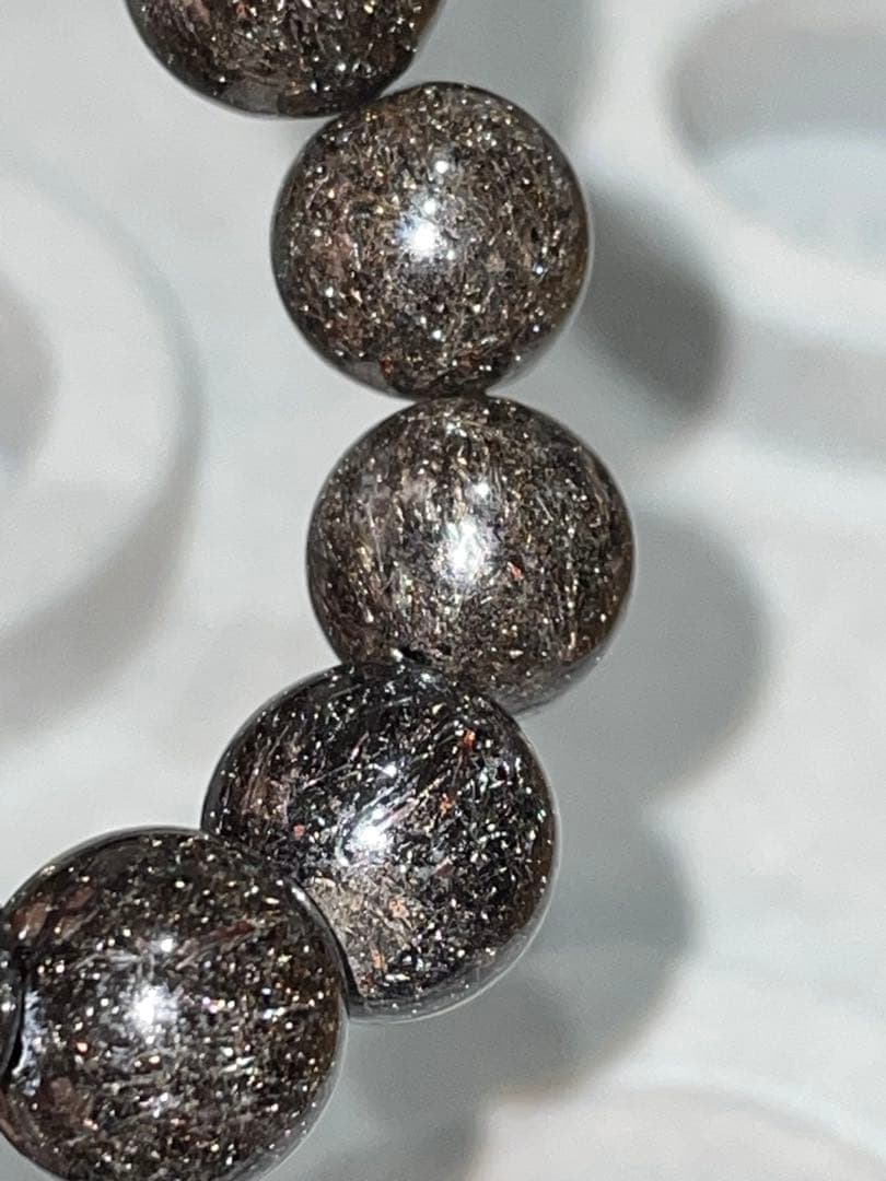 ブラックプラチナルチルクォーツ12.5mm級ブレスレット(ヘマタイト共生)