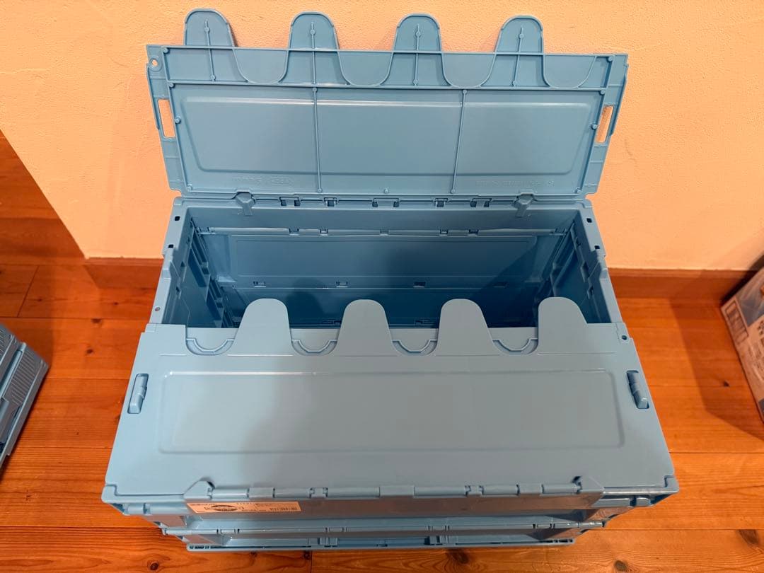 アスクル 現場のチカラ 折りたたみコンテナ フタ一体型ライトブルー50L 5個