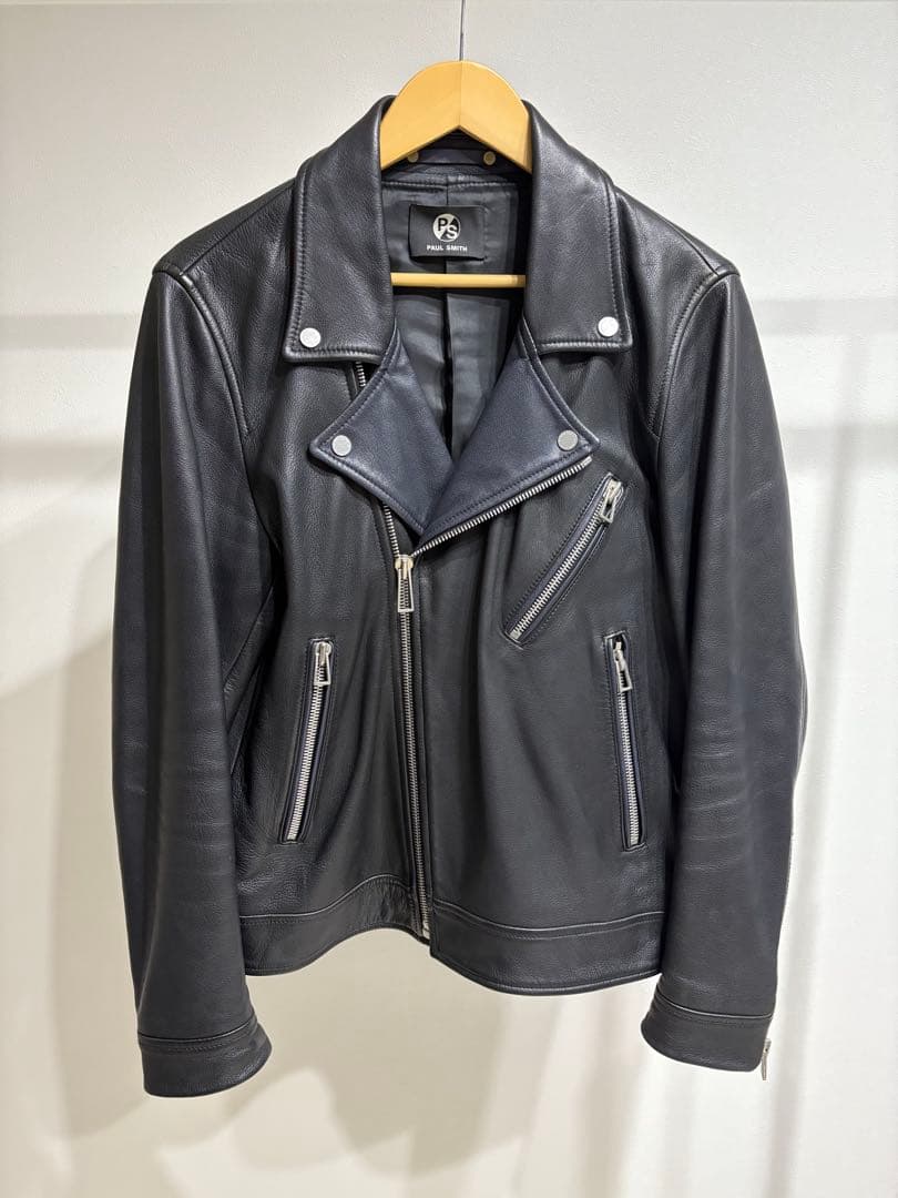 【処分セール】PAUL SMITH ブラック レザーダブルライダースジャケット