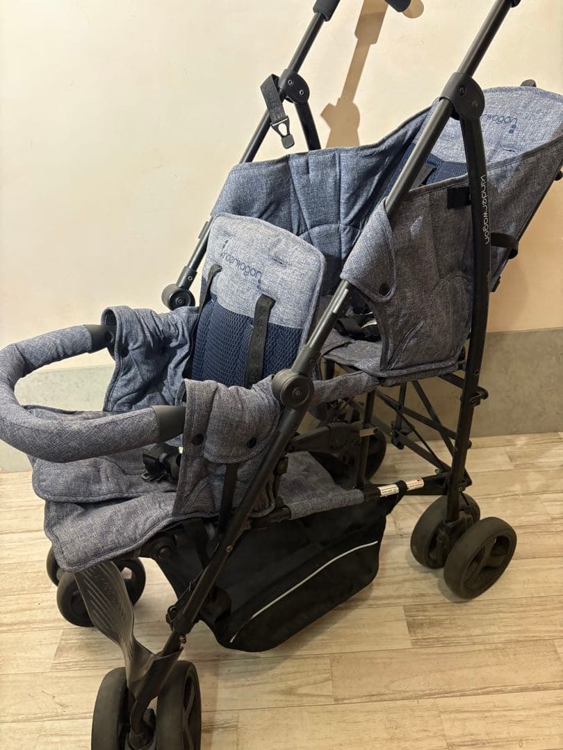 二人乗りベビーカー グレー　kiderwagon