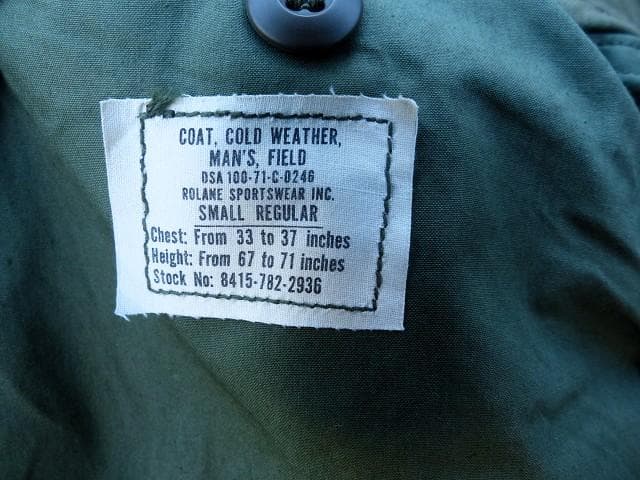 米軍実物 1971　M65 フィールドジャケット S-R　アルミ　2nd　281