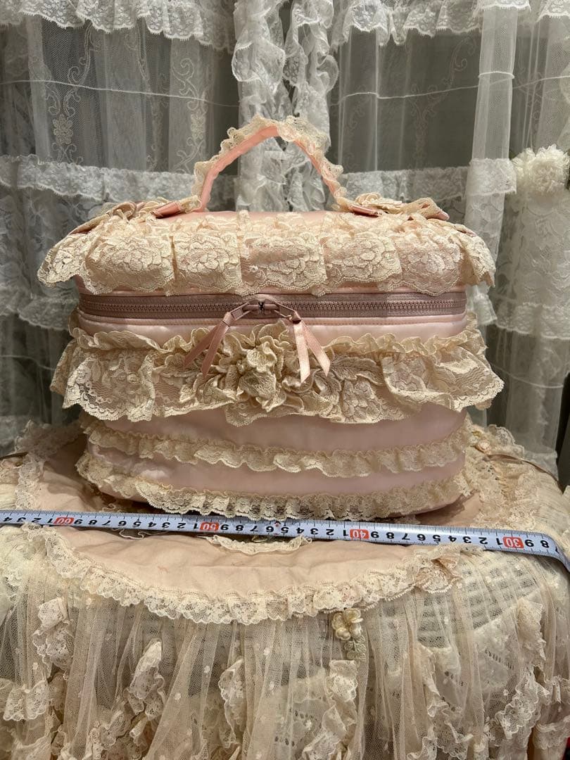 さえらamifie レースポーチ ピンクフリフリ可愛い大●横30×28持ち手入れ