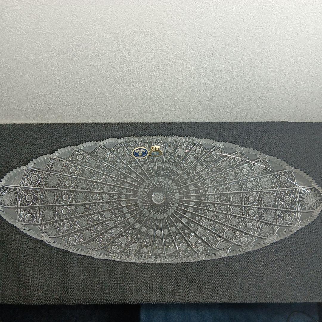 ボヘミアクリスタル 500PKカット オーバルプレート 大皿 ハンドカット