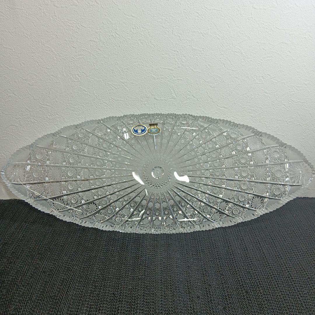 ボヘミアクリスタル 500PKカット オーバルプレート 大皿 ハンドカット