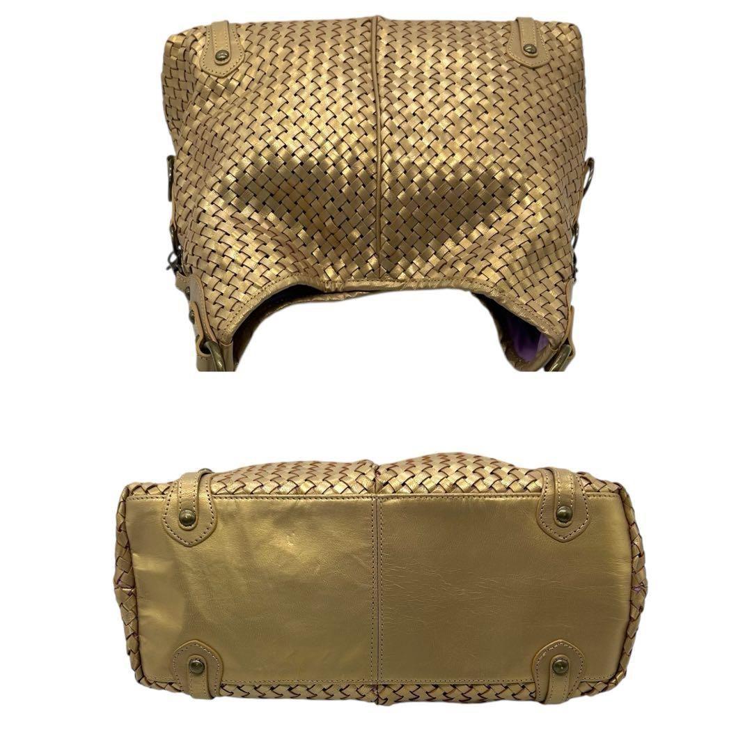 良品 1199 ワンショルダーバッグ イントレチャート レザー ゴールド A4