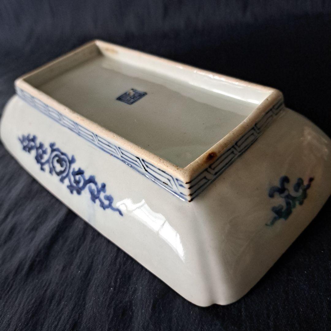 「桐(きり)の葉びっしりの長皿！」古伊万里染付皿(幅21.5cm) 骨董アンティ