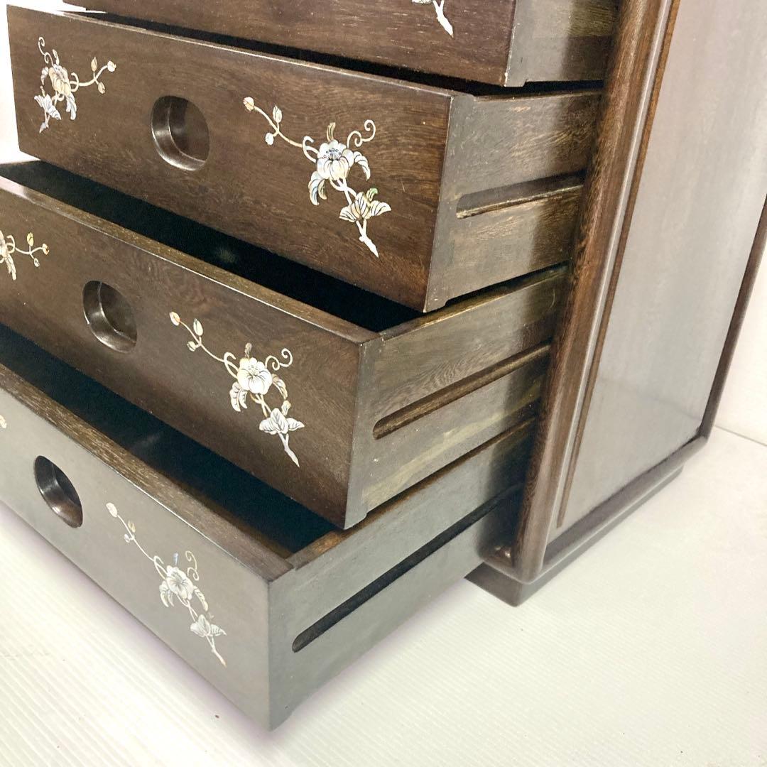 【良品】骨董品 チェスト 木製 小物入れ 螺鈿細工 5段 タンス 箪笥